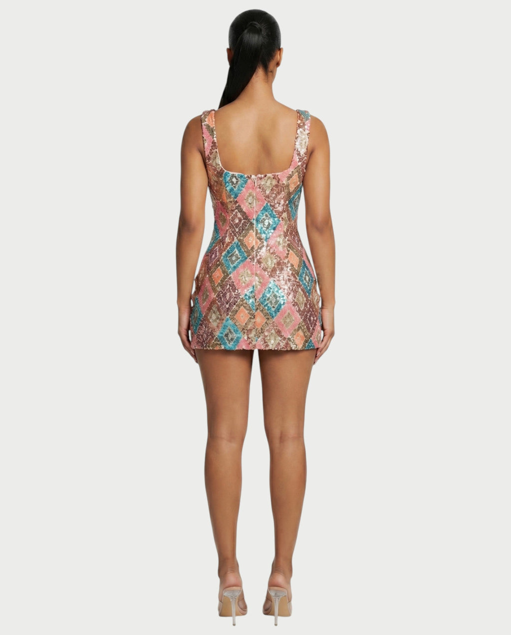 ALMIYA Pink Sequin Diamond Bodycon Mini Dress