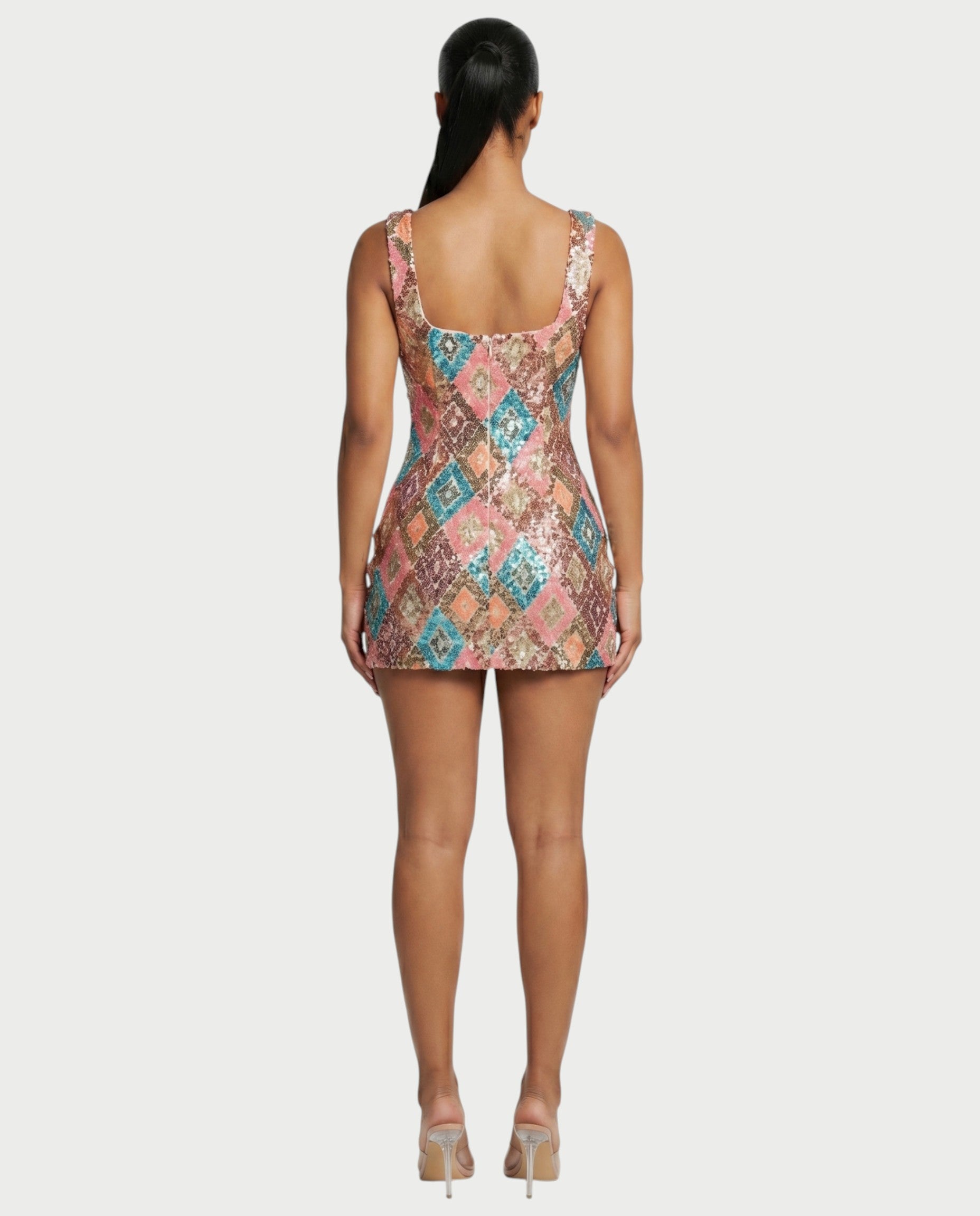 ALMIYA Pink Sequin Diamond Bodycon Mini Dress