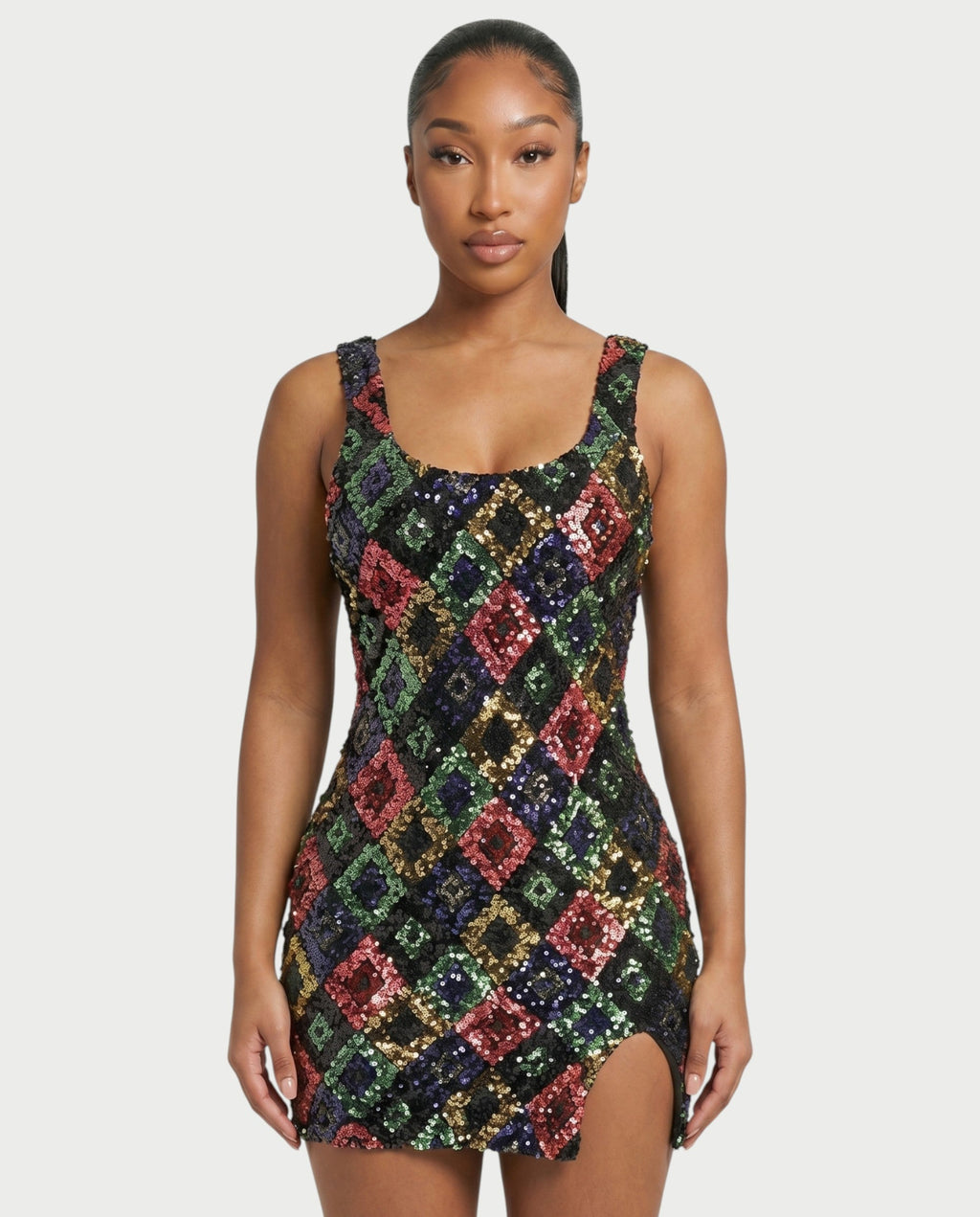 SAFIYA Black Sequin Diamond Bodycon Mini Dress