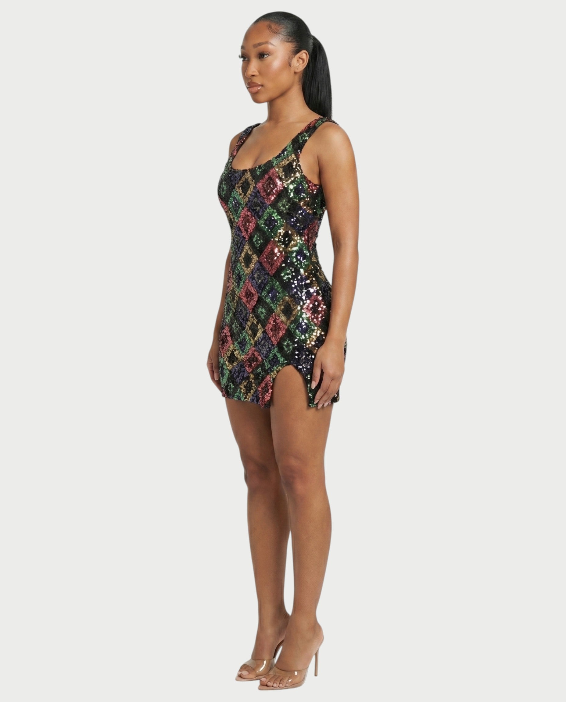 SAFIYA Black Sequin Diamond Bodycon Mini Dress
