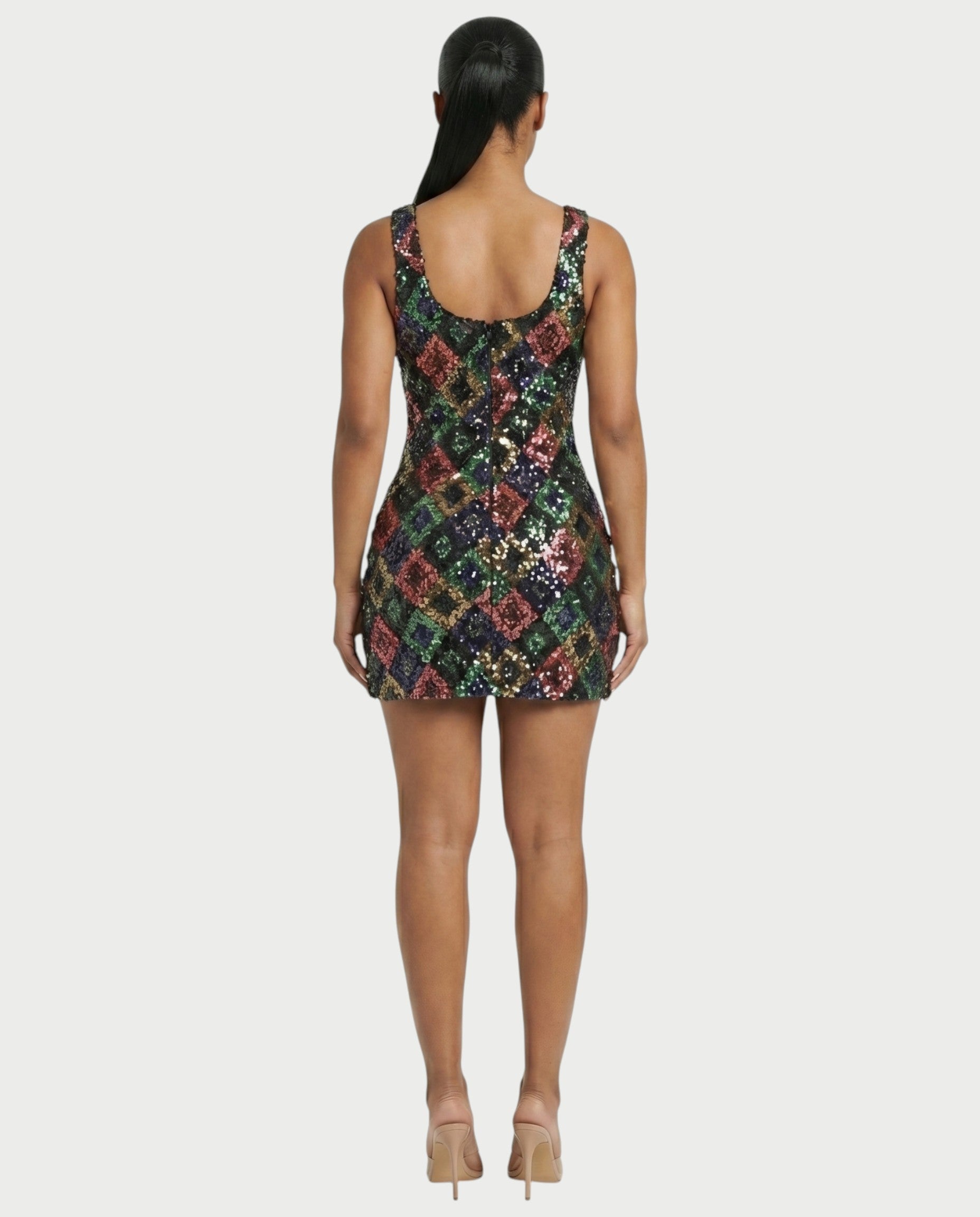 SAFIYA Black Sequin Diamond Bodycon Mini Dress