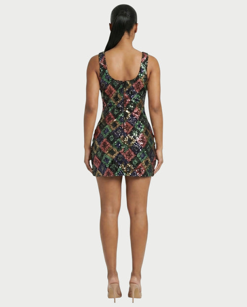 SAFIYA Black Sequin Diamond Bodycon Mini Dress