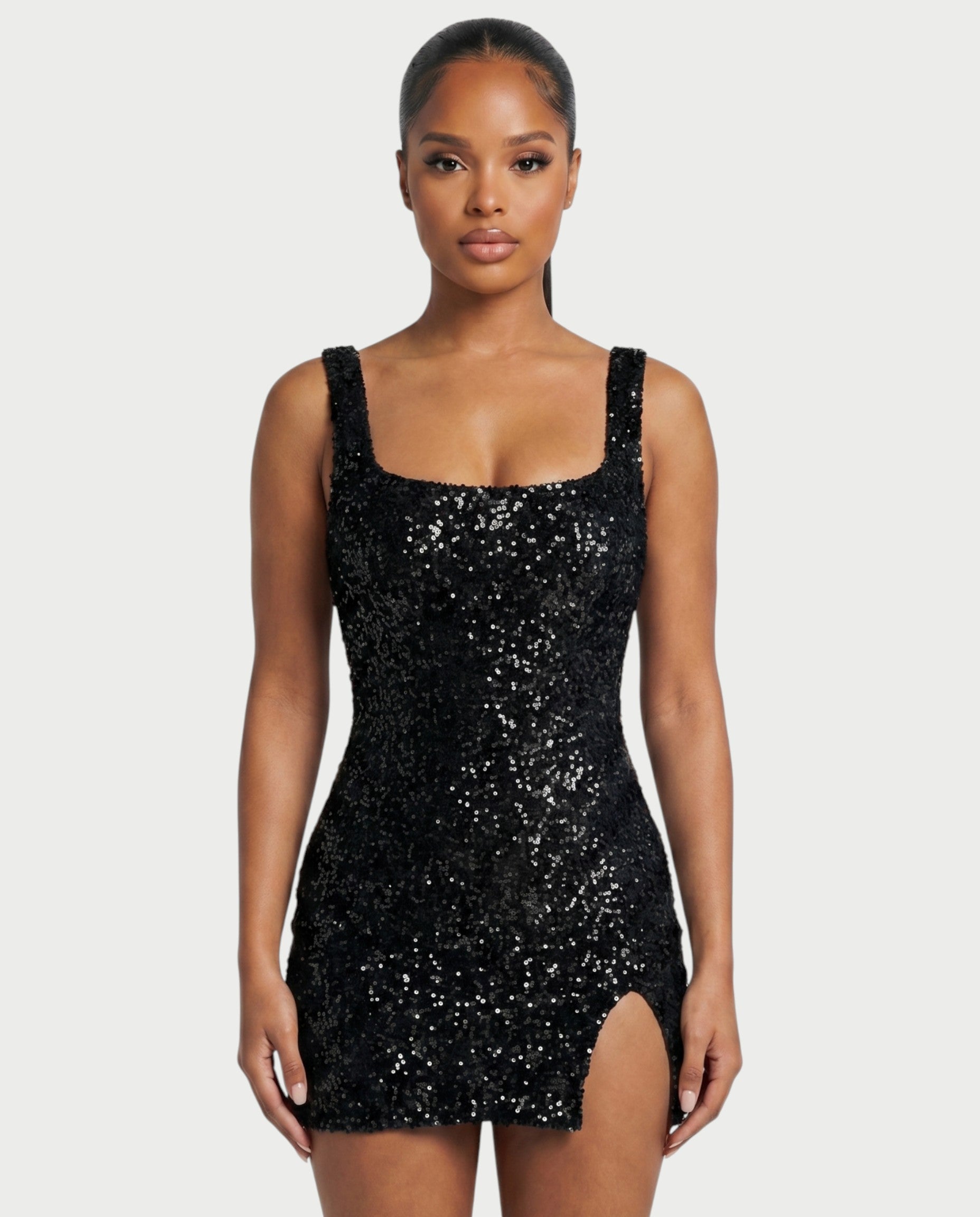 ABELA Sequin Scoop Neck Bodycon Mini Dress