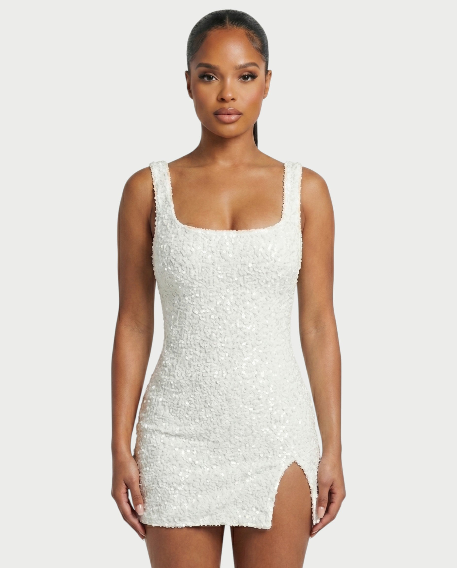 ABELA Sequin Scoop Neck Bodycon Mini Dress