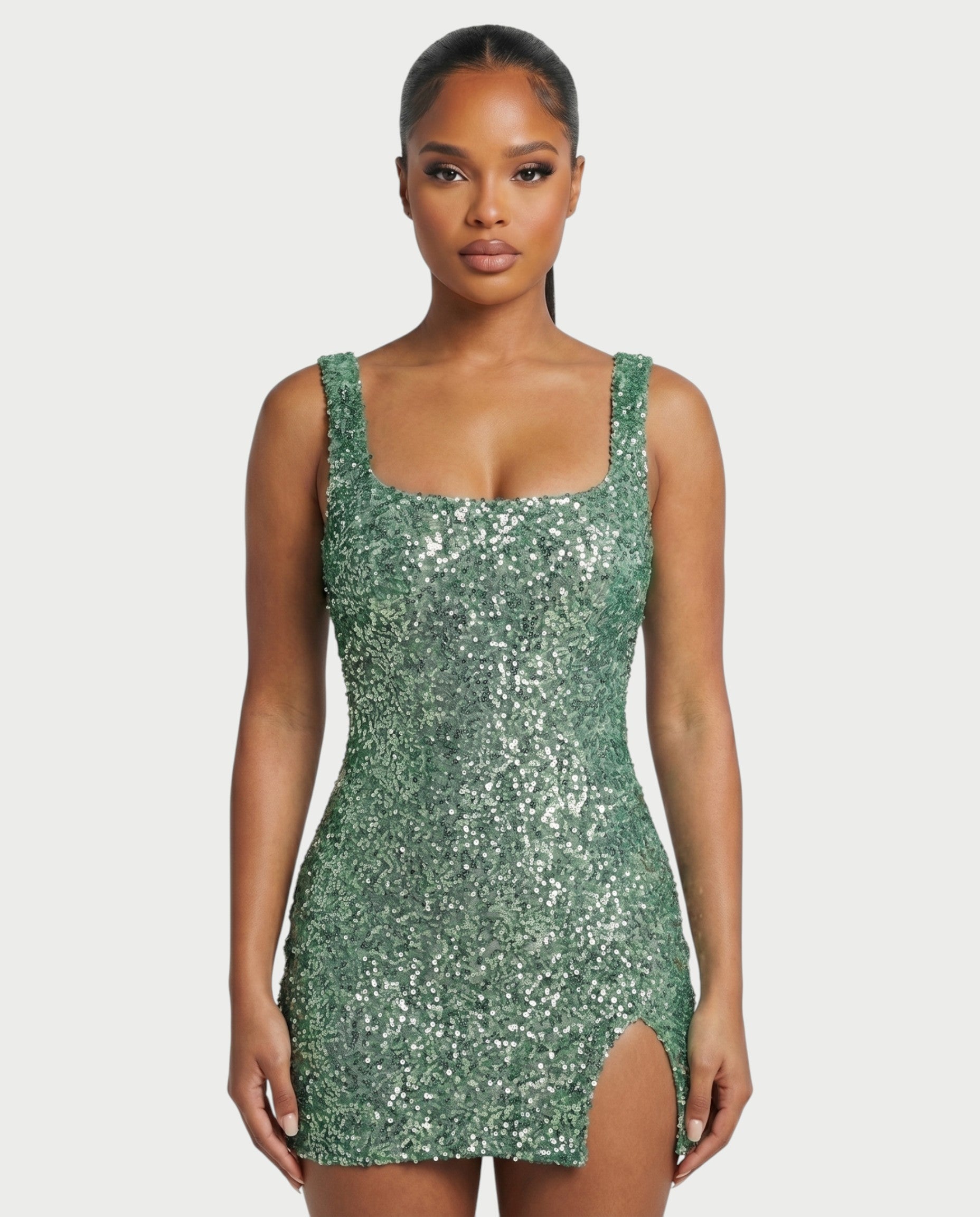 ABELA Sequin Scoop Neck Bodycon Mini Dress
