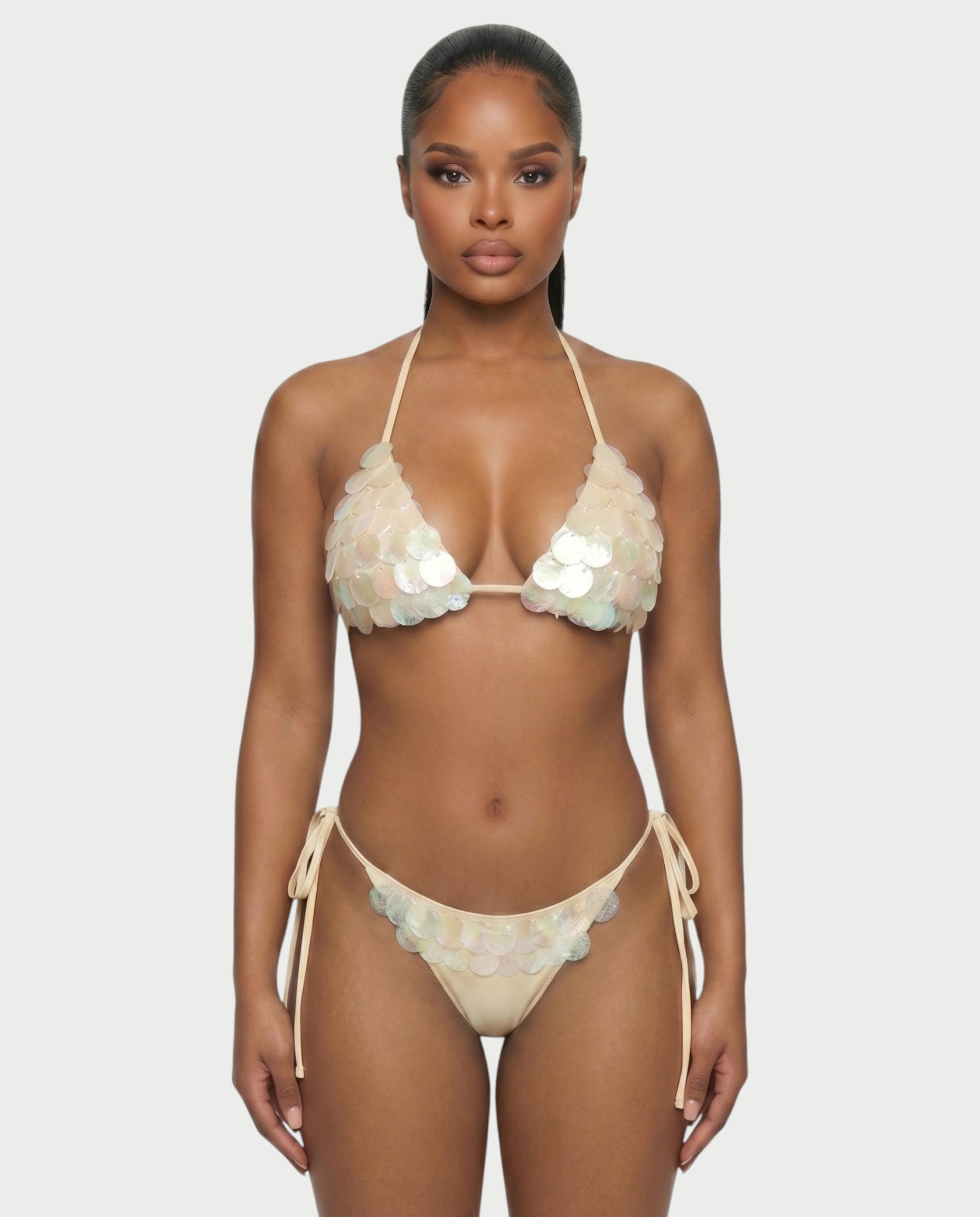 RIVENA Sequin Shell Triangle Bikini Set