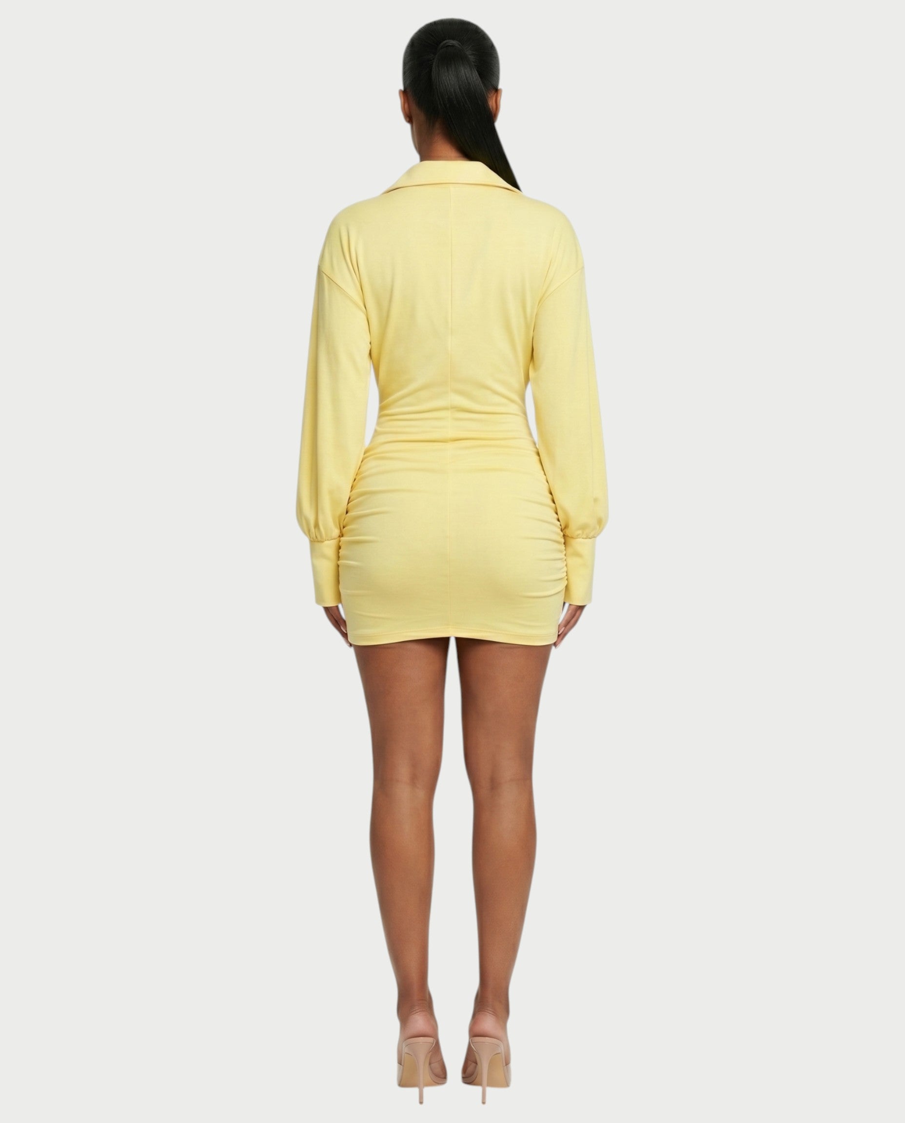 ALMINA Ruched Wrap Shirt Bodycon Mini Dress