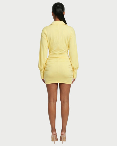 ALMINA Ruched Wrap Shirt Bodycon Mini Dress