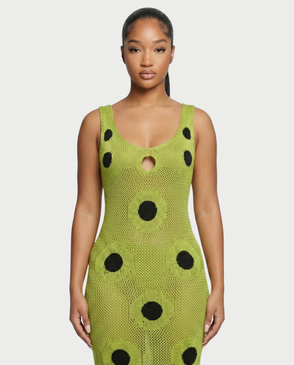 TALEYA Crochet Polka Dot Bodycon Maxi Dress