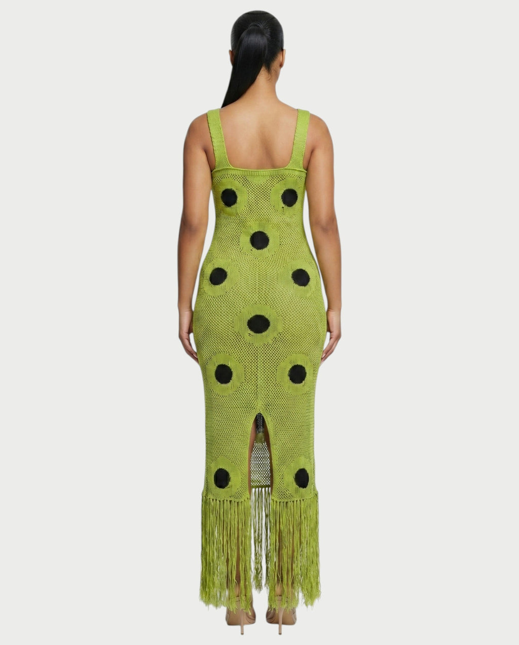 TALEYA Crochet Polka Dot Bodycon Maxi Dress