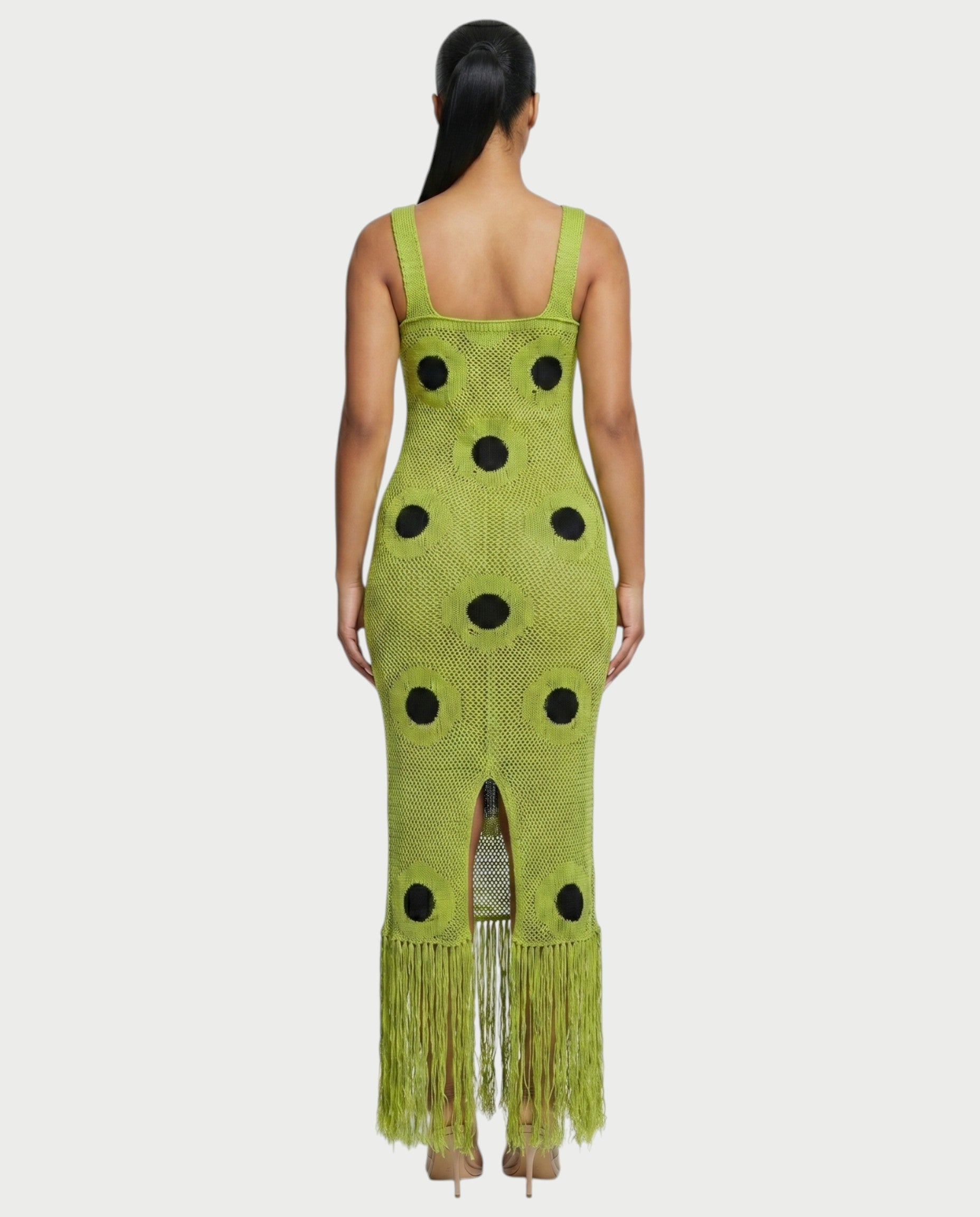 TALEYA Crochet Polka Dot Bodycon Maxi Dress