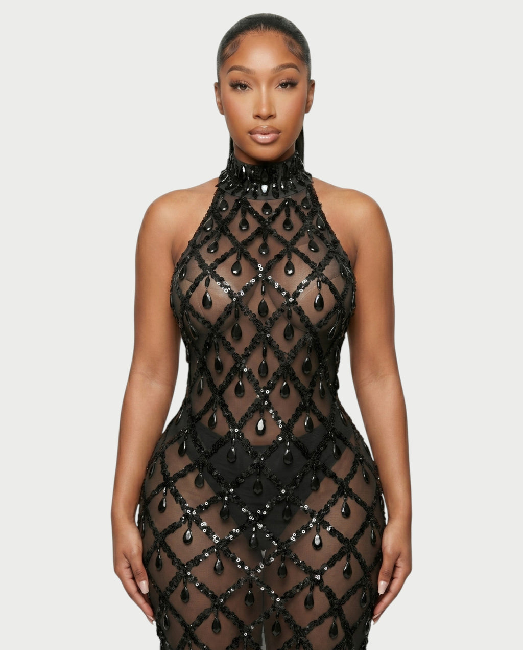 HOPE High Neck Tear Drop Rhinestone Maxi Dress