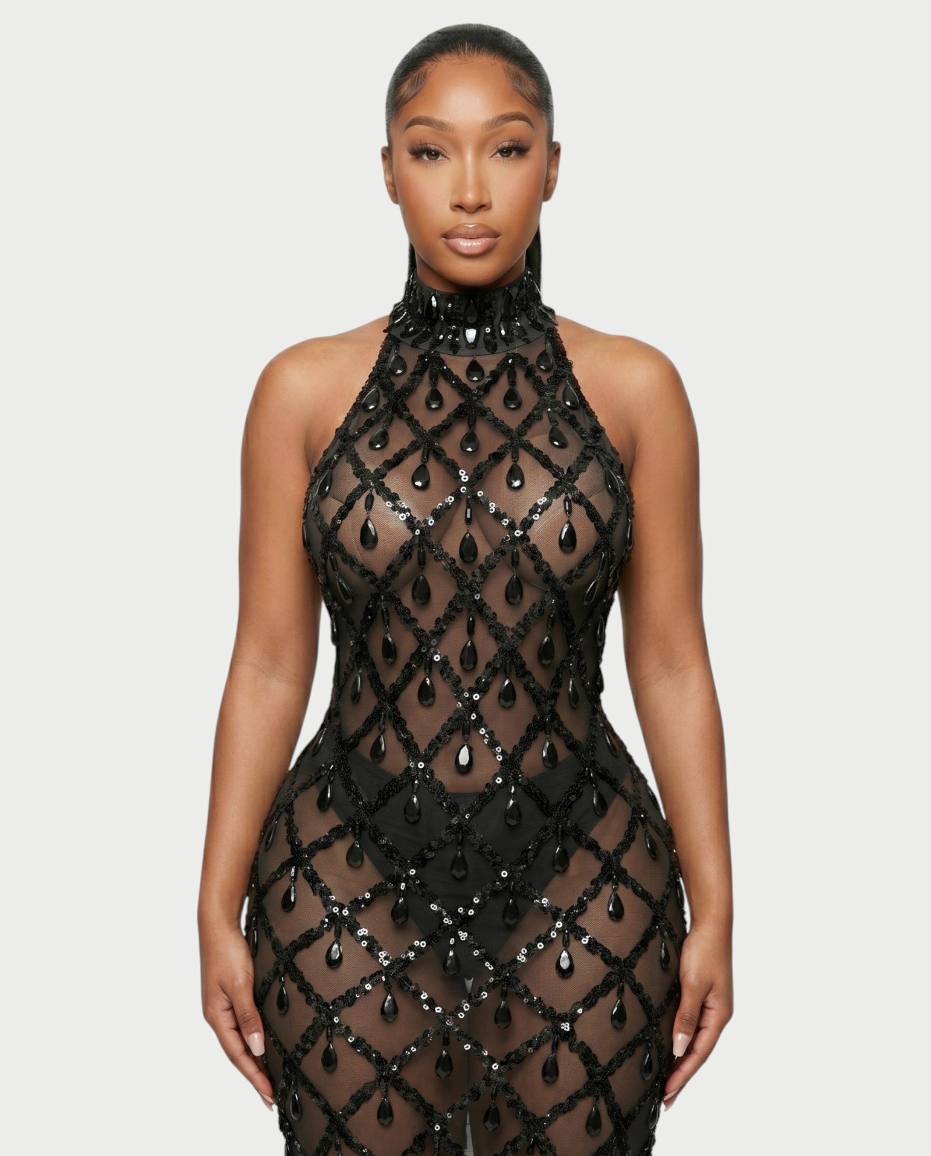 HOPE High Neck Tear Drop Rhinestone Maxi Dress