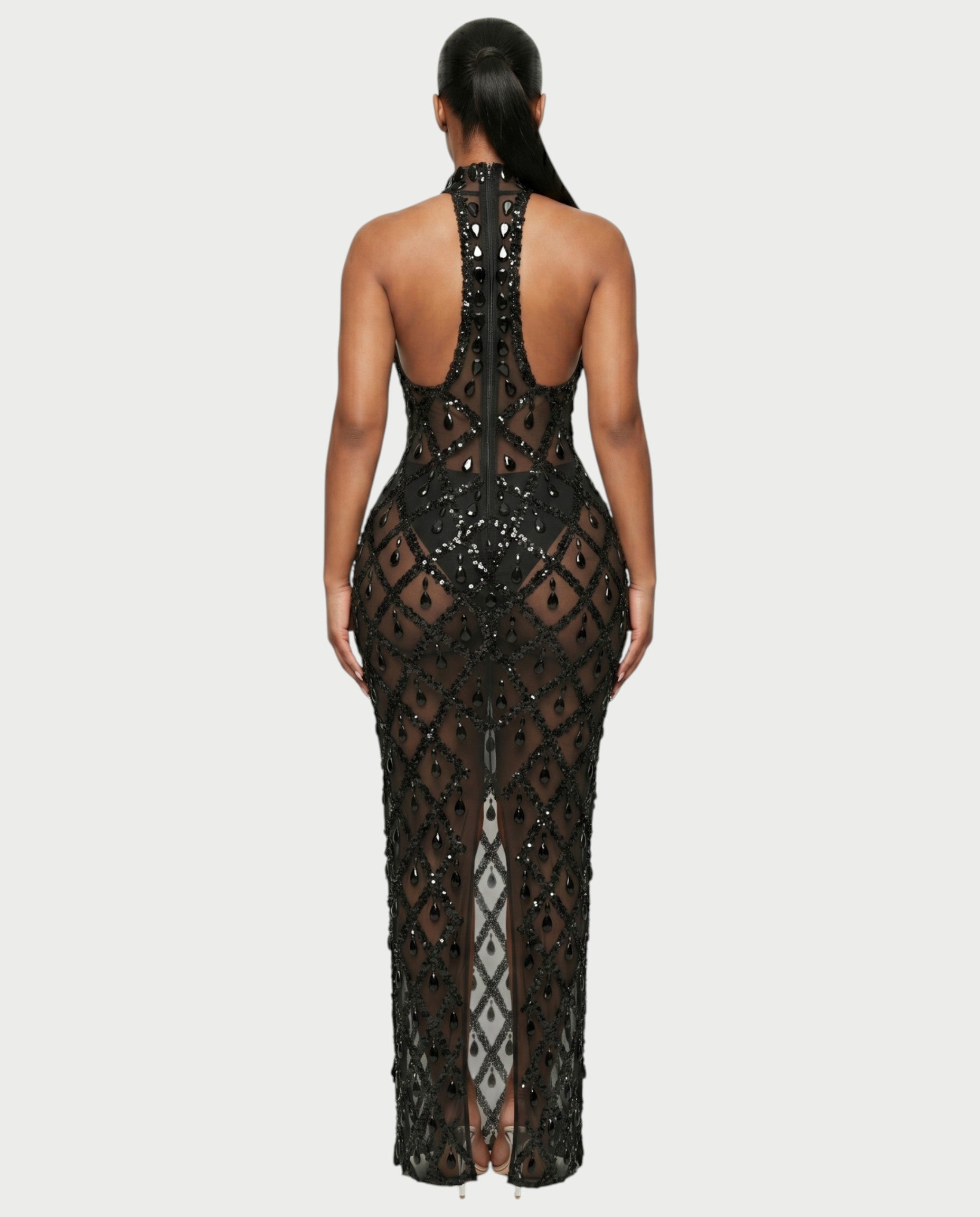 HOPE High Neck Tear Drop Rhinestone Maxi Dress