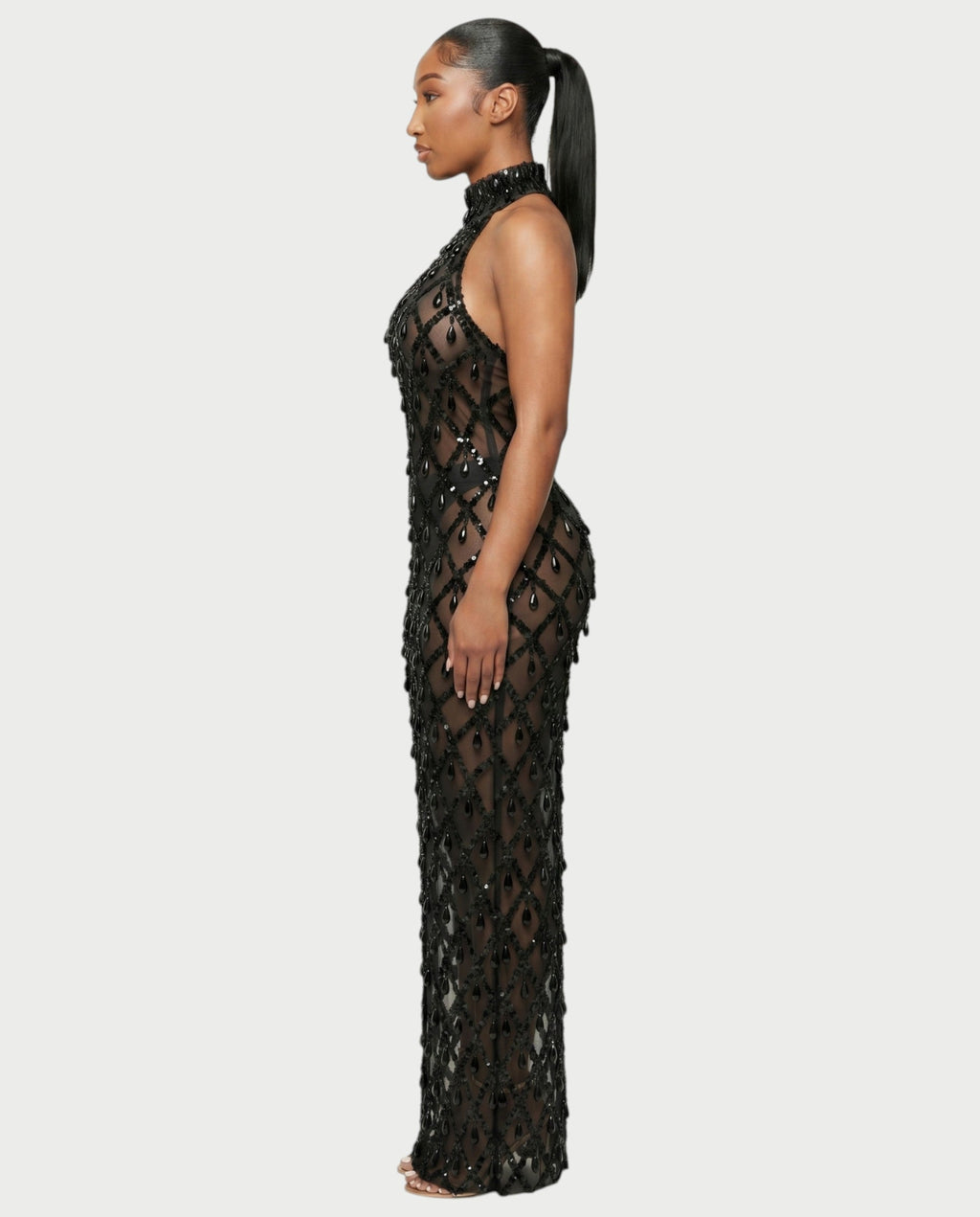 HOPE High Neck Tear Drop Rhinestone Maxi Dress