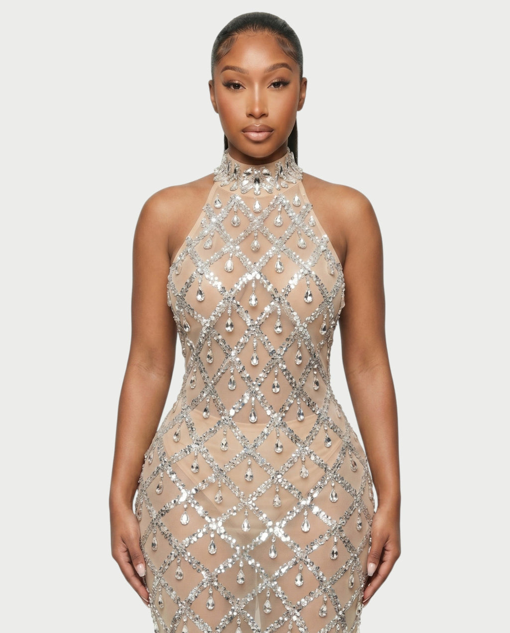 HOPE High Neck Tear Drop Rhinestone Maxi Dress