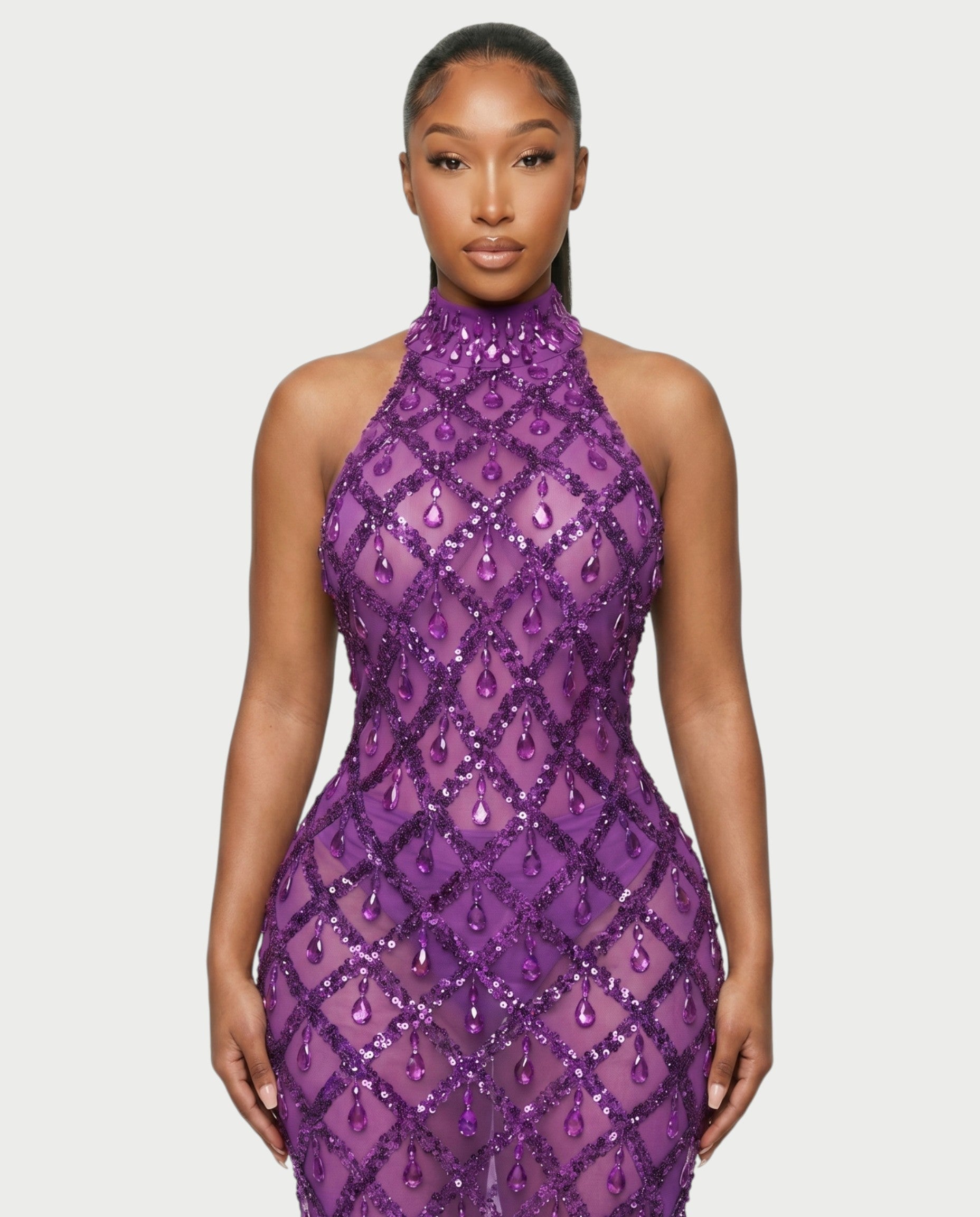 HOPE High Neck Tear Drop Rhinestone Maxi Dress