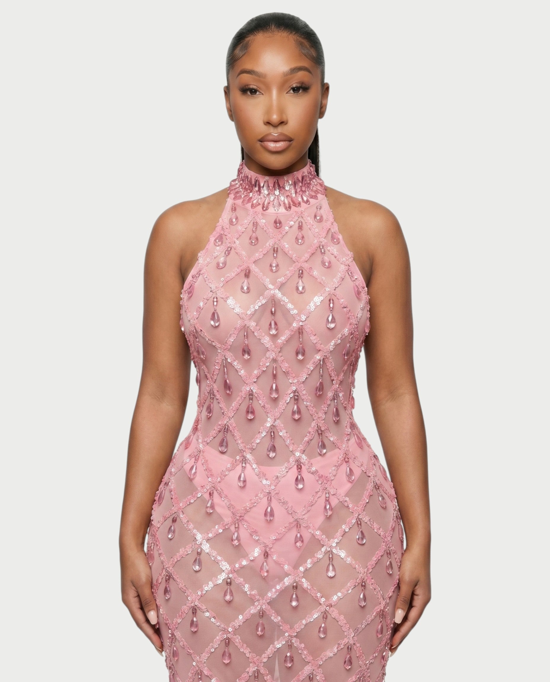 HOPE High Neck Tear Drop Rhinestone Maxi Dress
