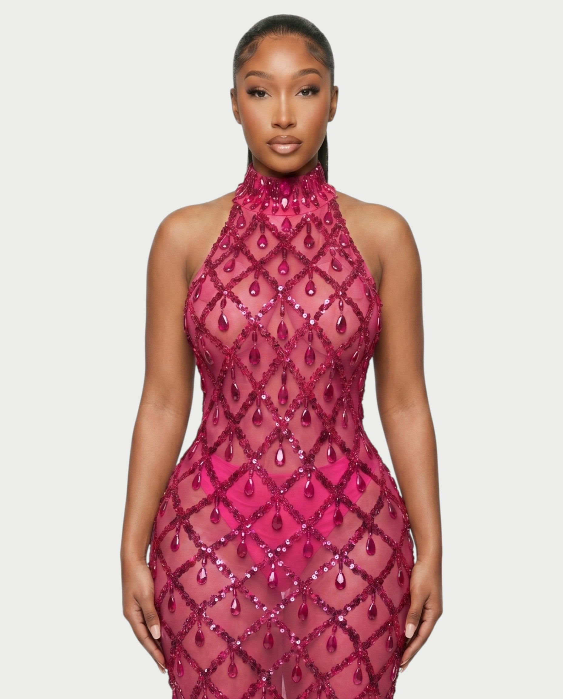 HOPE High Neck Tear Drop Rhinestone Maxi Dress