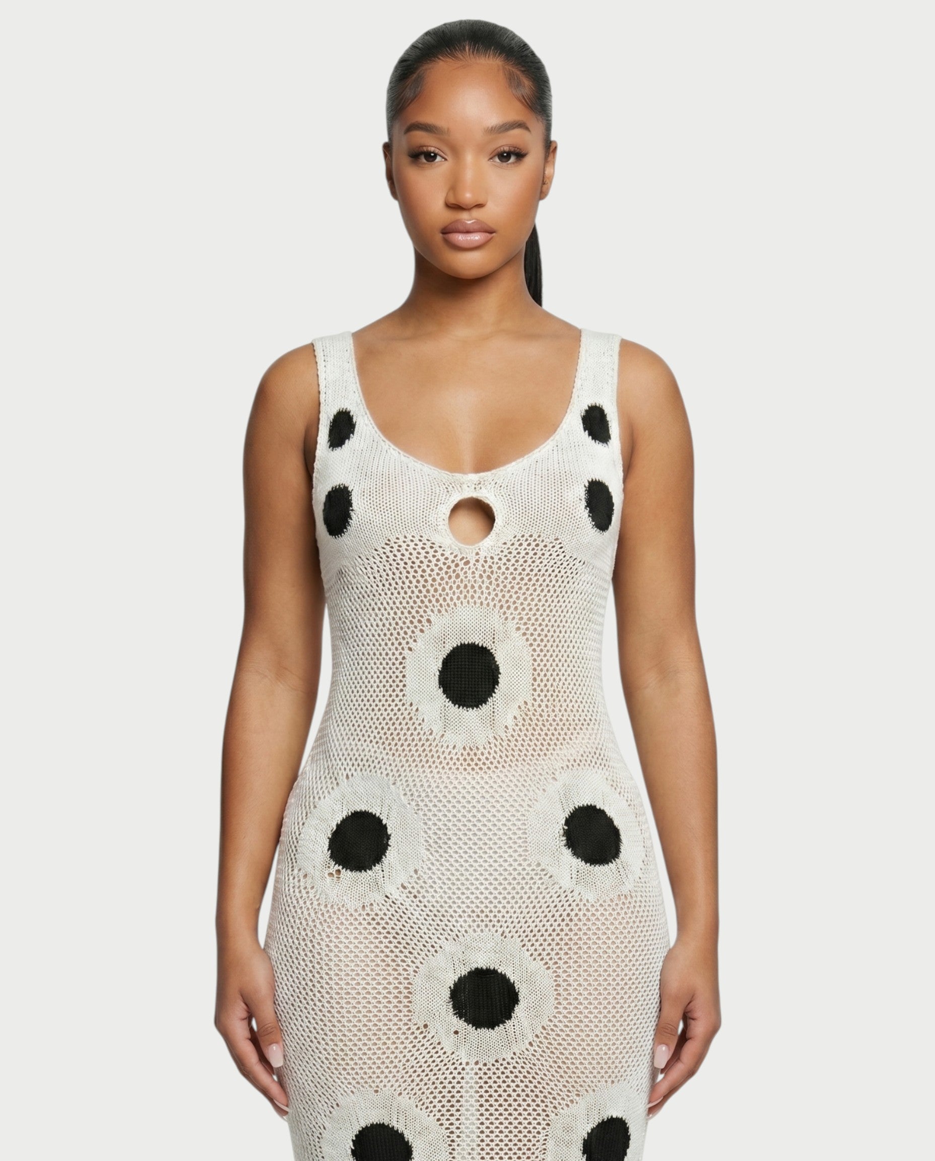 TALEYA Crochet Polka Dot Bodycon Maxi Dress