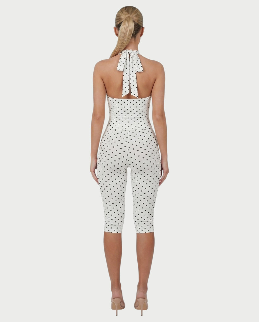 AVINYA Polka Dot Halter Top & Capri Pants Set