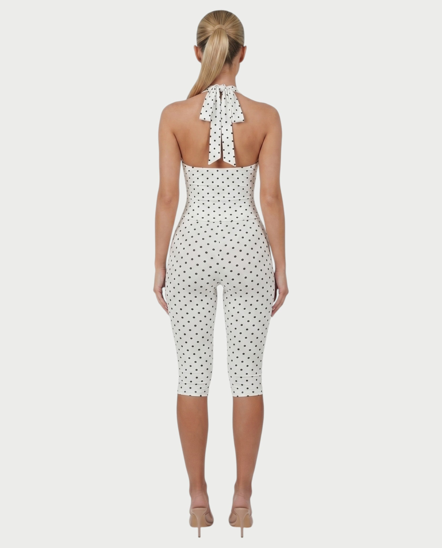 AVINYA Polka Dot Halter Top & Capri Pants Set