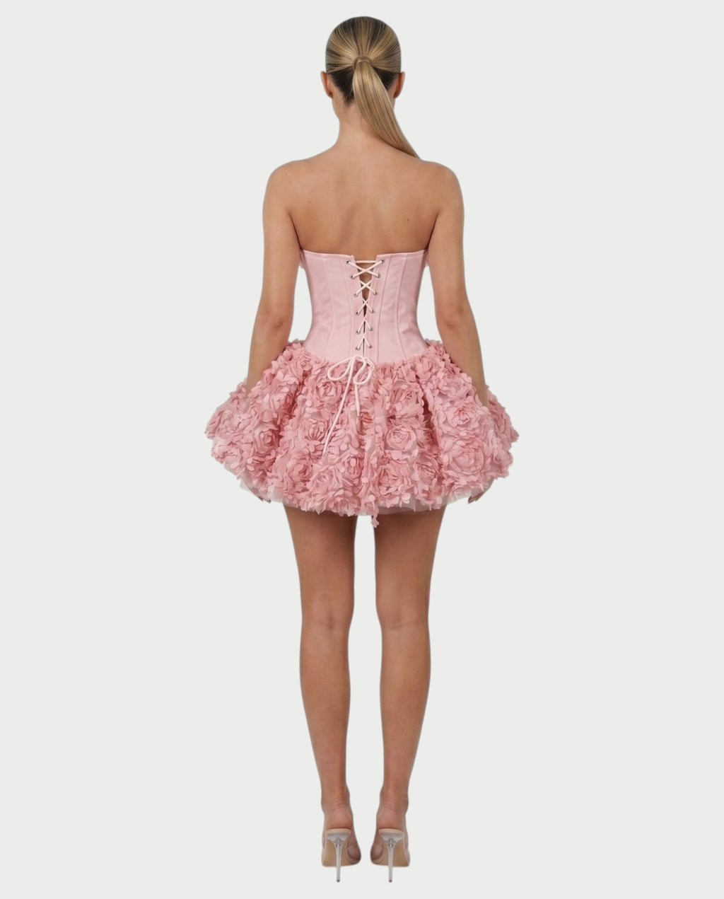 LONEYA Floral Strapless Ruffle Mini Dress