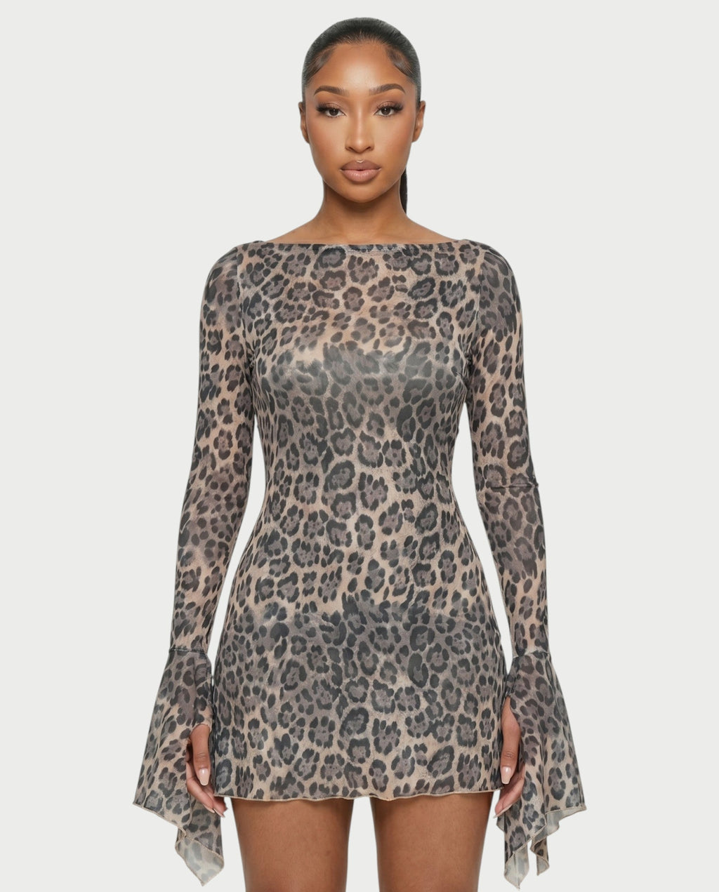 ZEERA Leopard Open Back Ruffle Hem Mini Dress