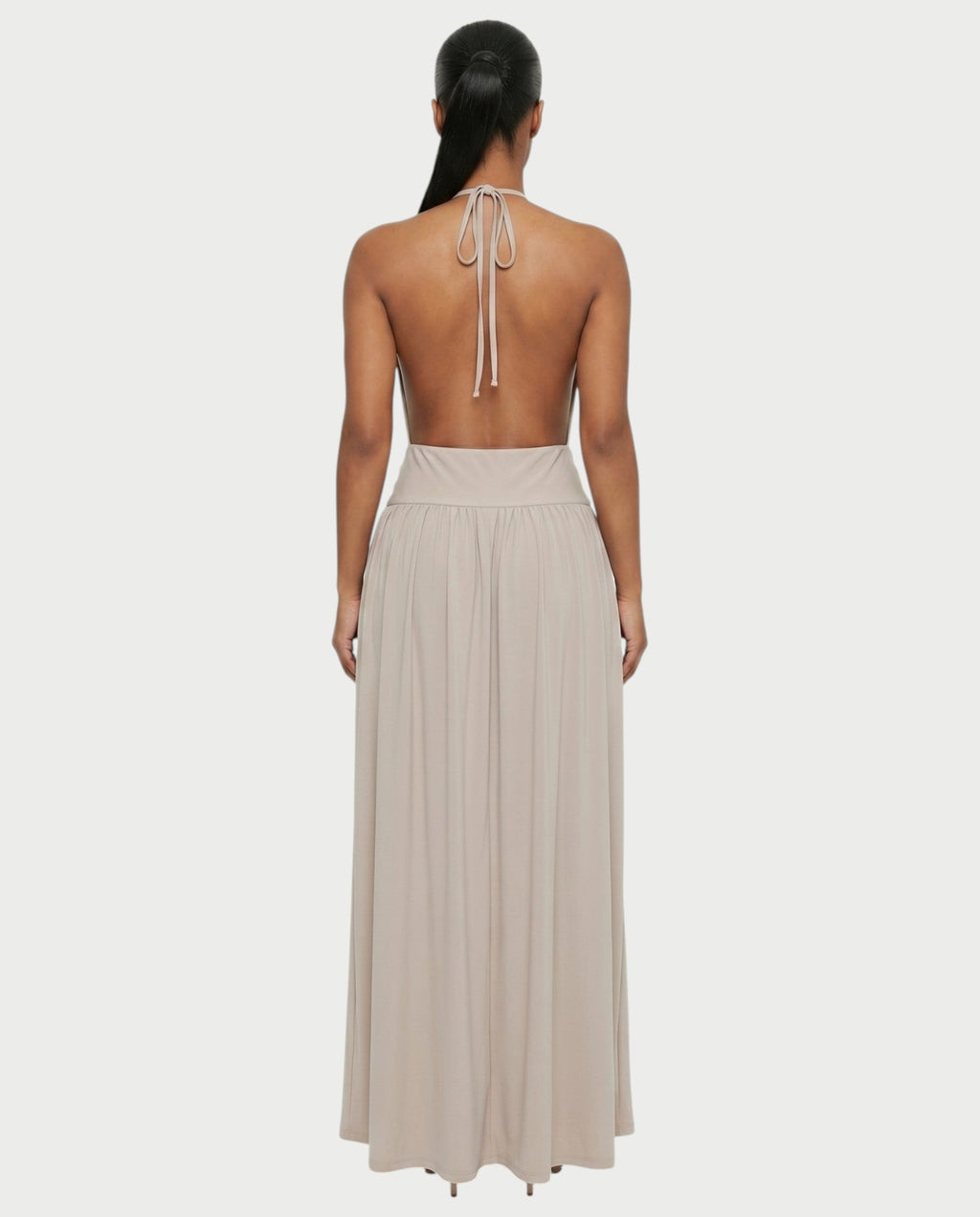 HINAYA Backless Halter High Slit Maxi Dress