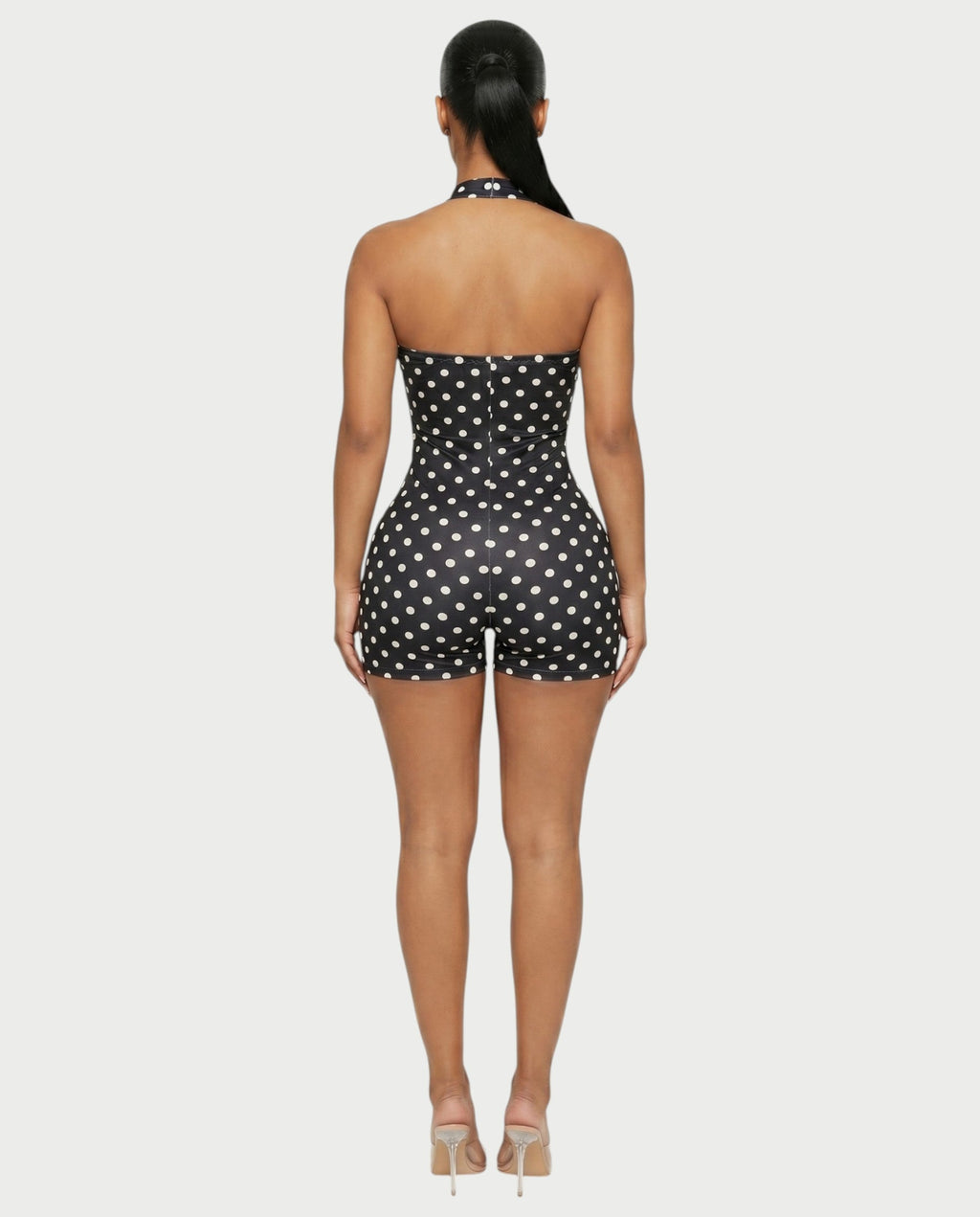 AMILA Polka Dot Open-Back Bodycon Romper