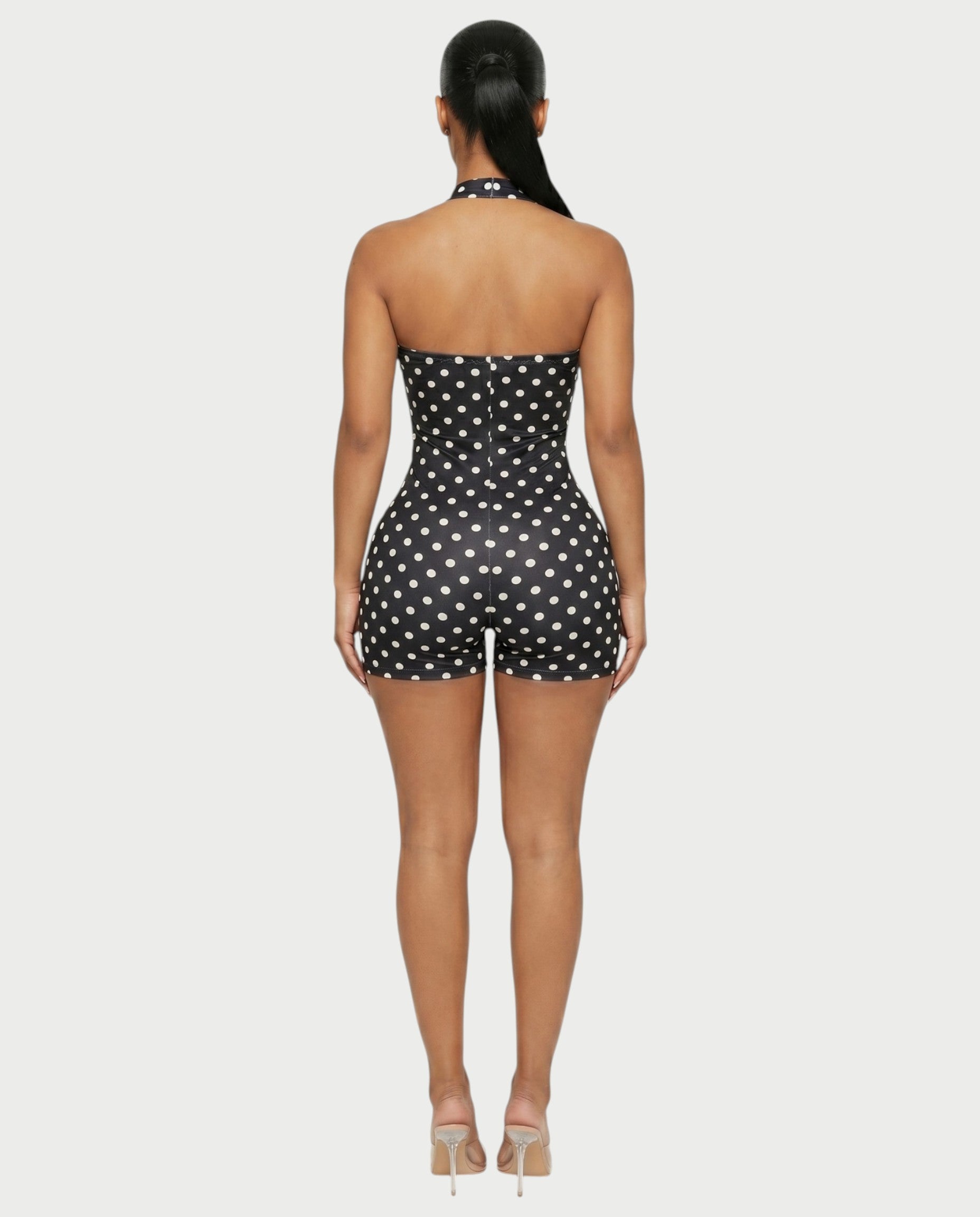 AMILA Polka Dot Open-Back Bodycon Romper