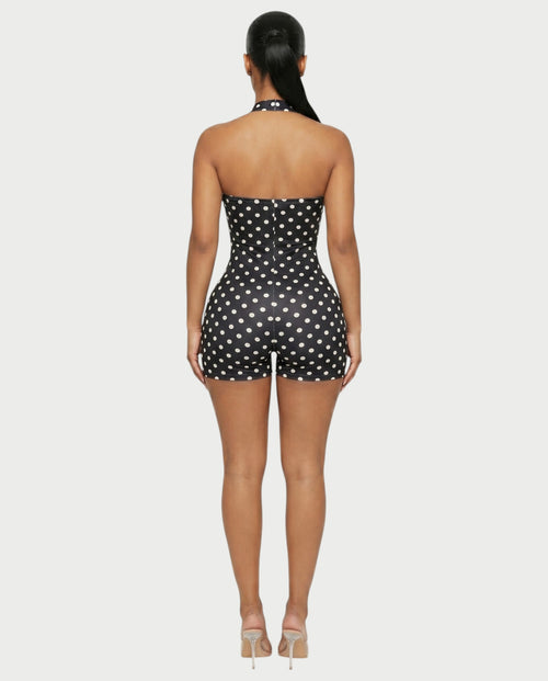 AMILA Polka Dot Open-Back Bodycon Romper