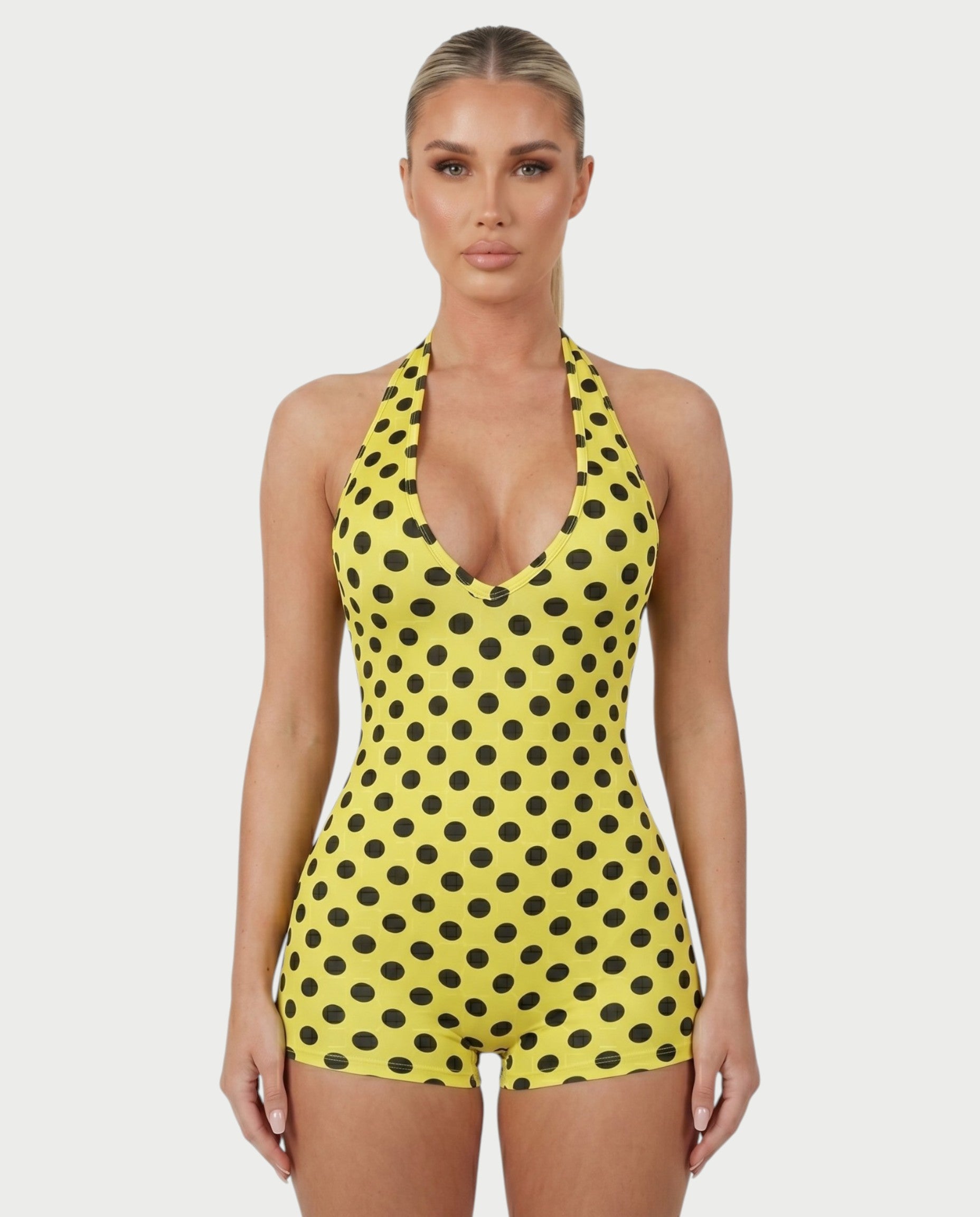 AMESA Retro Polka Dot Halter Tie Romper