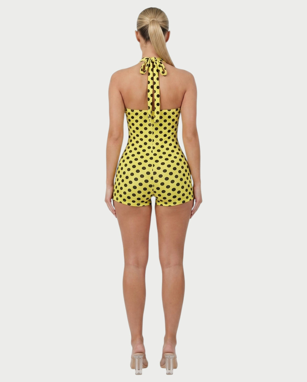 AMESA Retro Polka Dot Halter Tie Romper