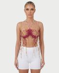 LUYANA Crystal Bead Tassel Chain Bralette Top