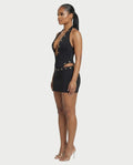 ELARIA Halter Plunge Bodysuit & Mini Skirt Set