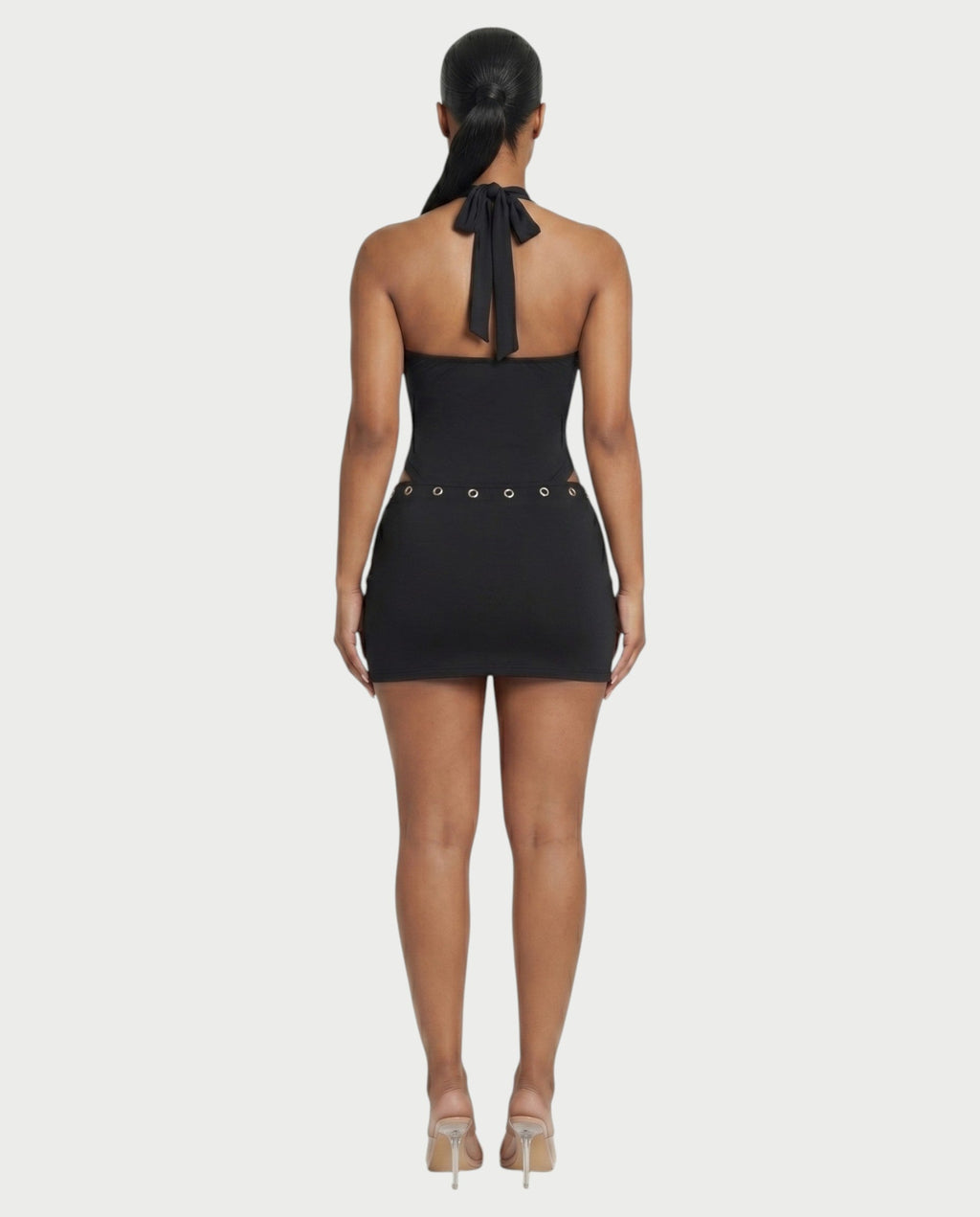ELARIA Halter Plunge Bodysuit & Mini Skirt Set