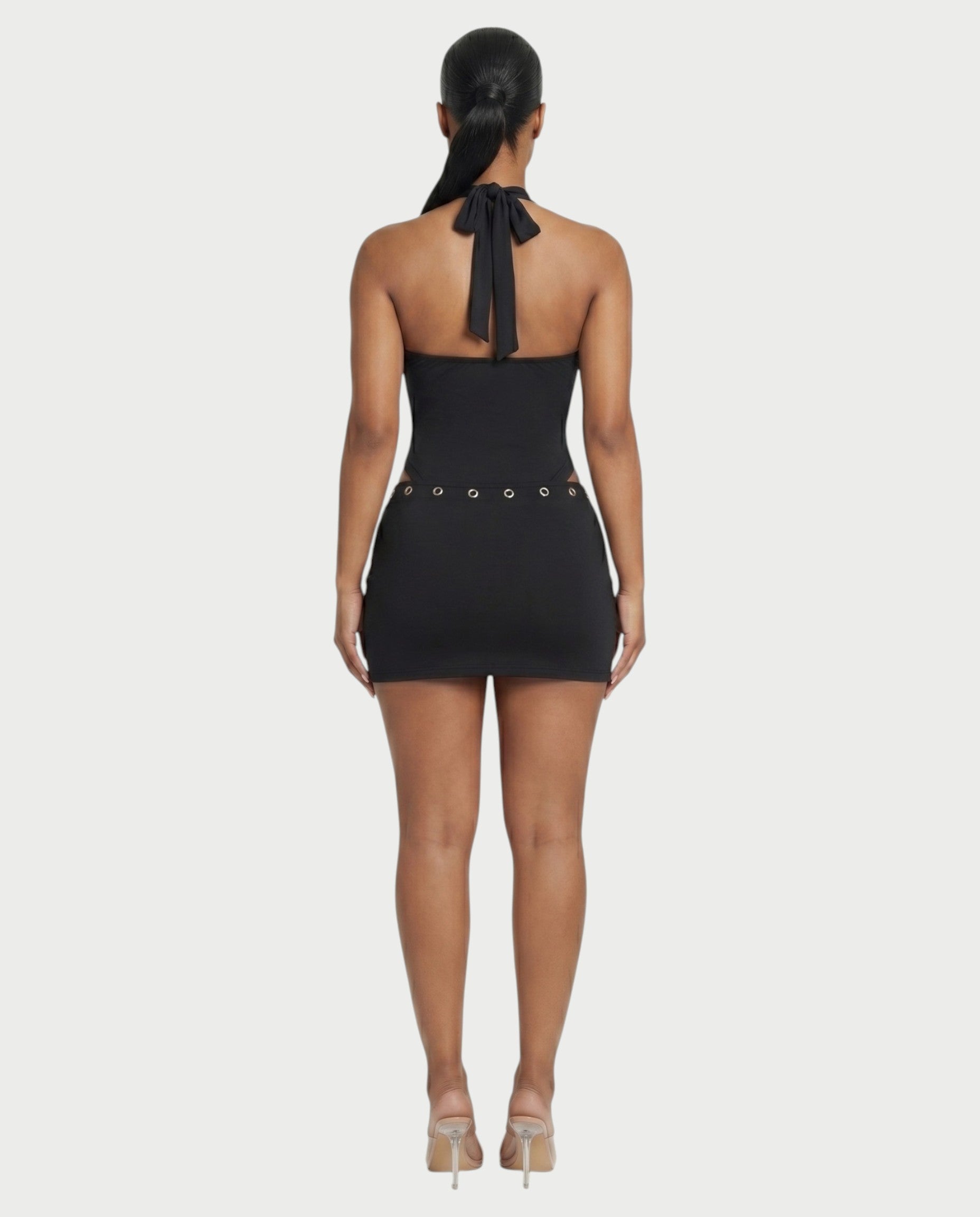 ELARIA Halter Plunge Bodysuit & Mini Skirt Set