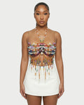 FAVINA Beaded Fringe Chain Strap Bralette Top