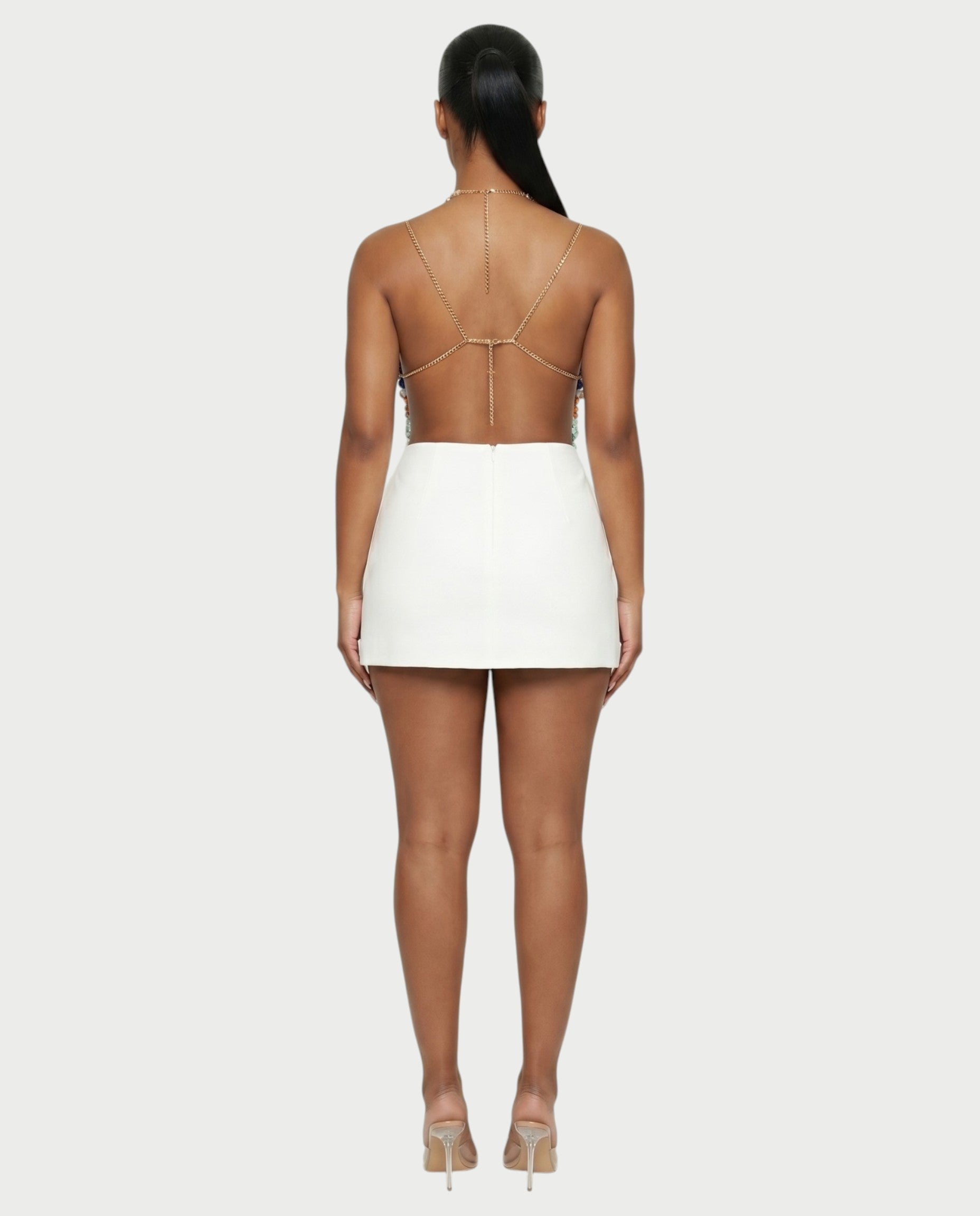 FAVINA Beaded Fringe Chain Strap Bralette Top