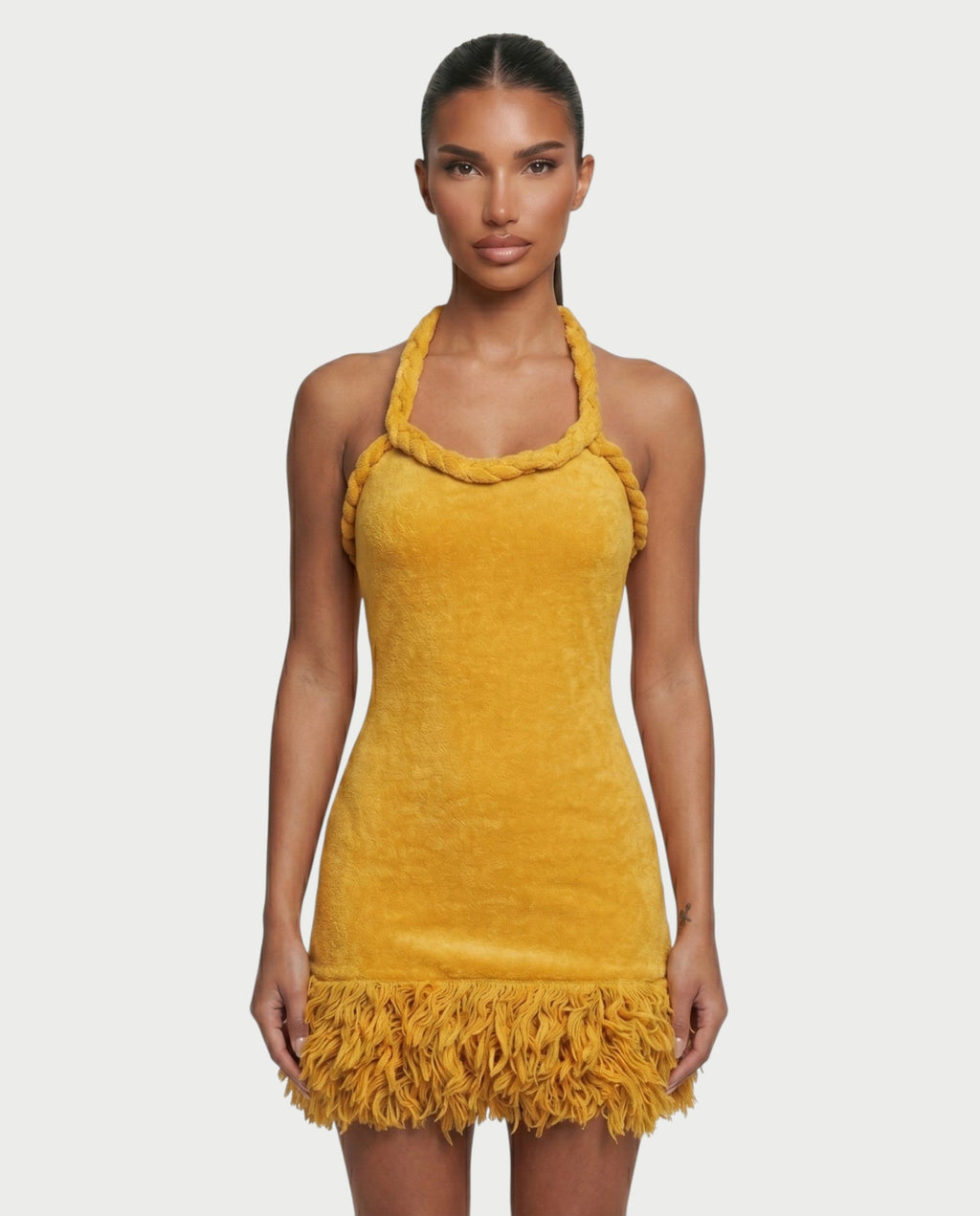 SERALYN Braided Tassel Hem Mini Dress