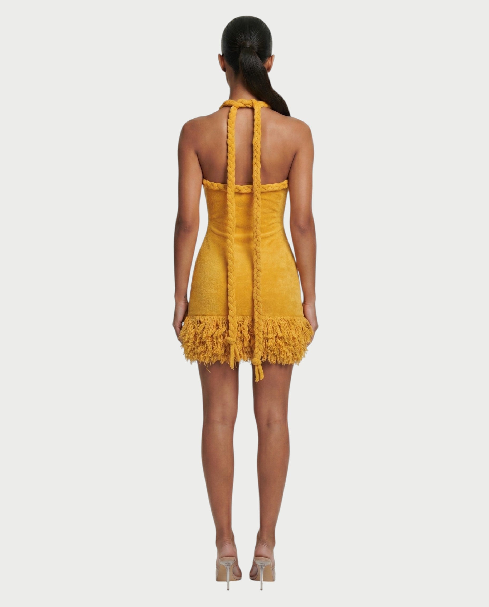 SERALYN Braided Tassel Hem Mini Dress