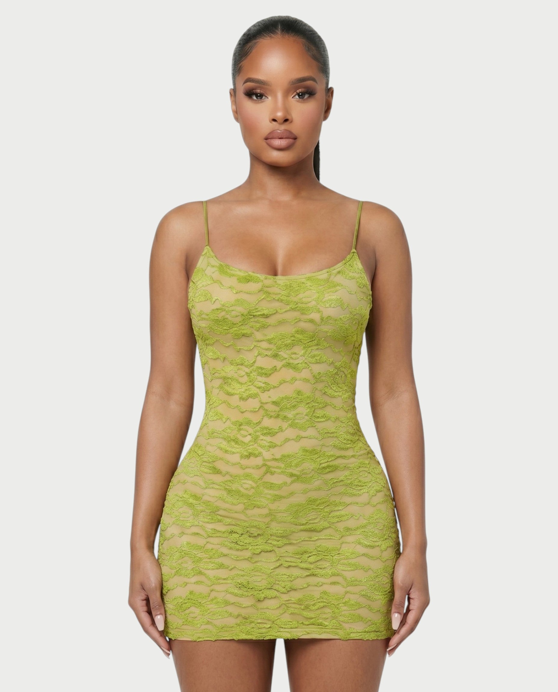 YOLINA Lace Open-Back Bodycon Mini Dress