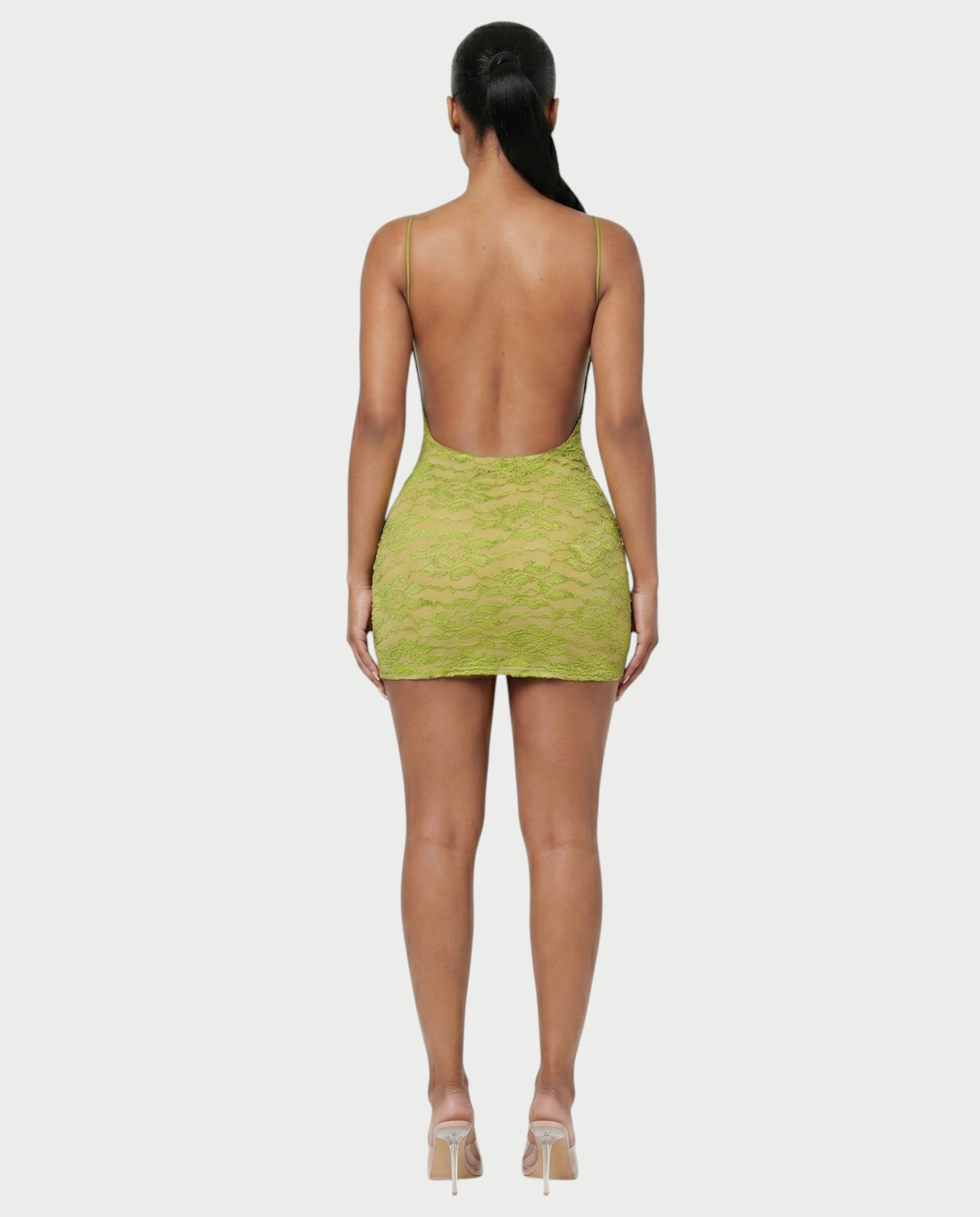 YOLINA Lace Open-Back Bodycon Mini Dress