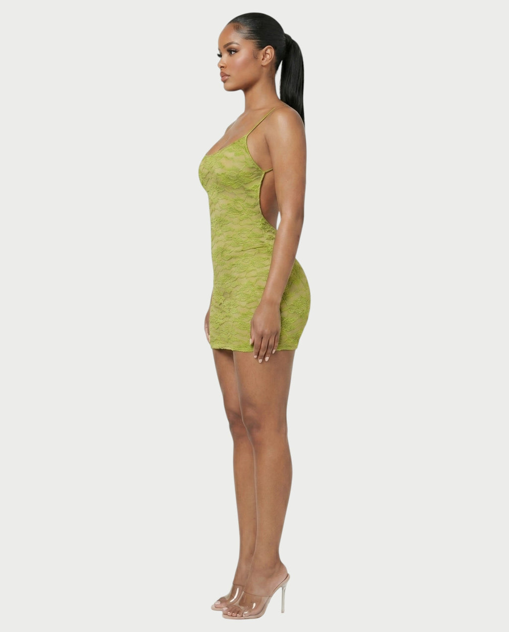 YOLINA Lace Open-Back Bodycon Mini Dress