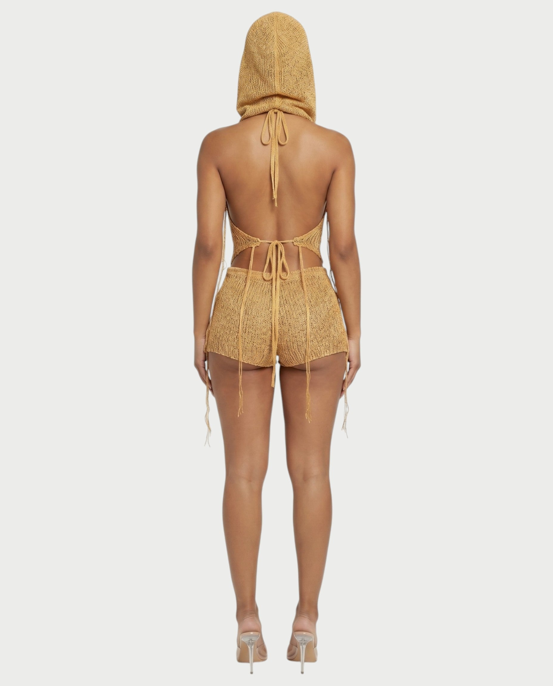 ZELISSE 3-Piece Halter Top, Shorts & Hooded Scarf Set