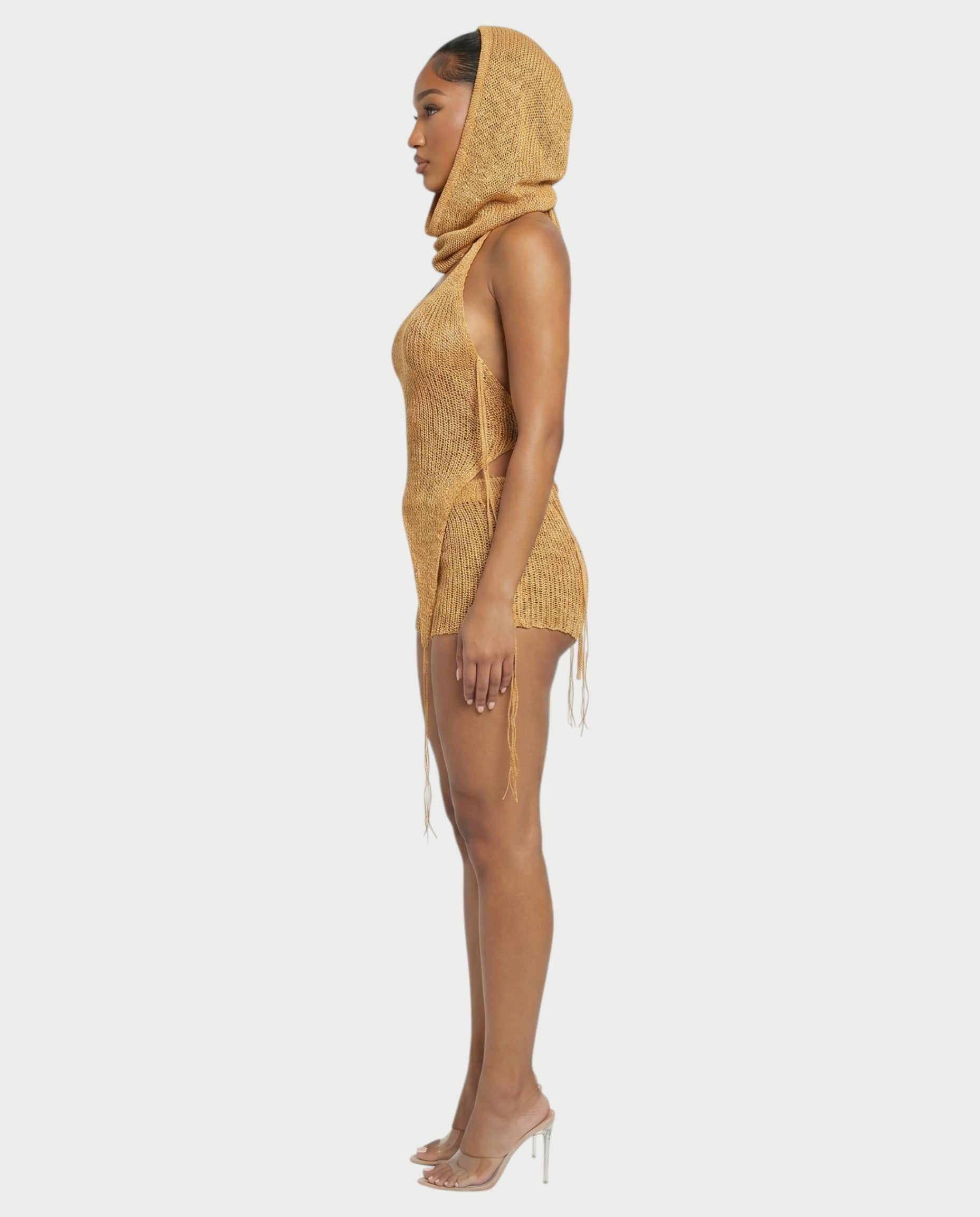 ZELISSE 3-Piece Halter Top, Shorts & Hooded Scarf Set