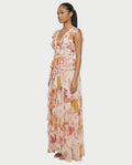 LUVIANA Floral Ruffle Deep V-Neck Flowy Maxi Dress