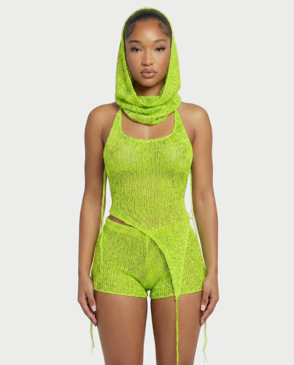 ZELISSE 3-Piece Halter Top, Shorts & Hooded Scarf Set