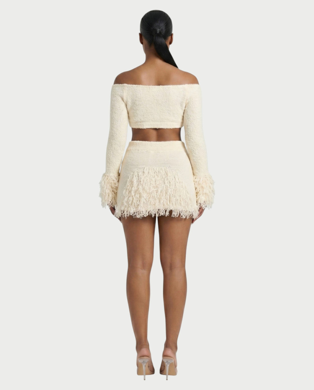 CAELINA Knit Crop Top & Fringe Mini Skirt Set